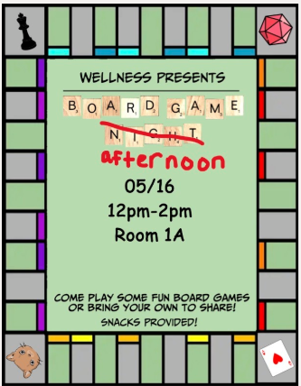 Board game afternoon event flyer